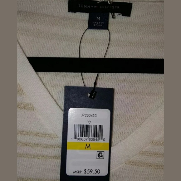 Tommy Hilfiger Ivy White Striped V-Neck Sweater - Picture 3 of 6